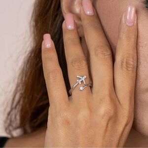 925 Sterling Silver Airplane Ring with Crystal Details